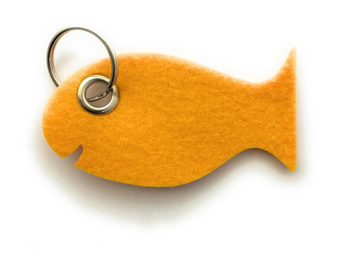 Fisch - Schlüsselanhänger Filz in gelb mit Druck 3-fbg